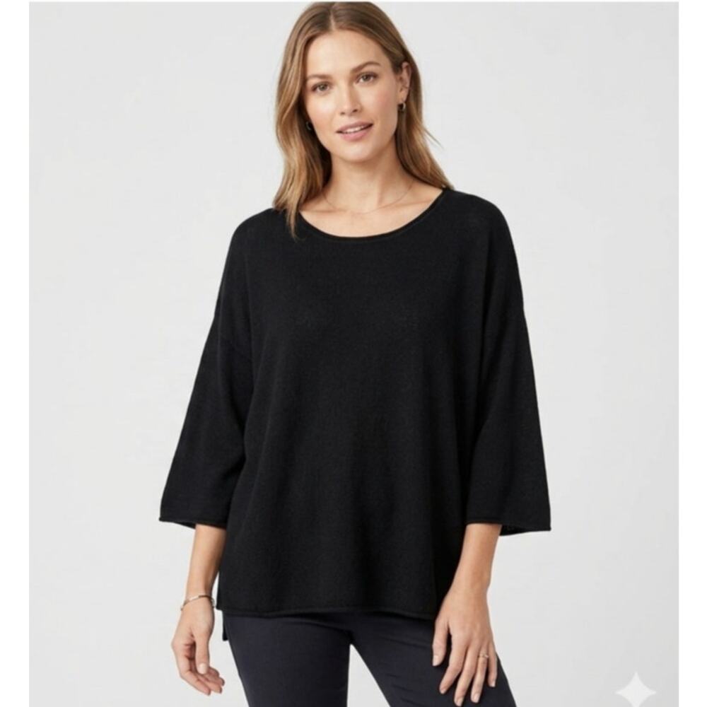 Pure Jill J. Jill Cotton Cashmere Kimono Sleeve Sweater Top Black EUC MP